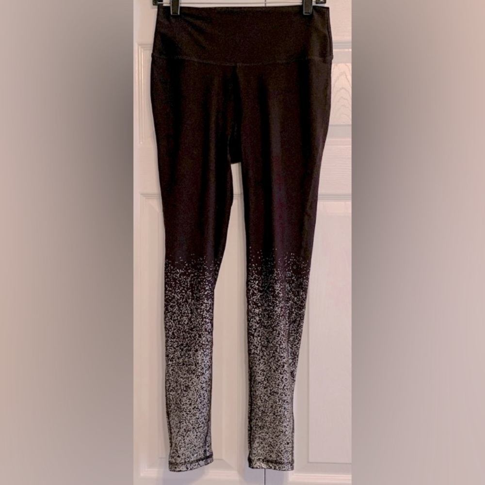 Mono B, black leggings with silver ombré speckle detail, size large, EUC
